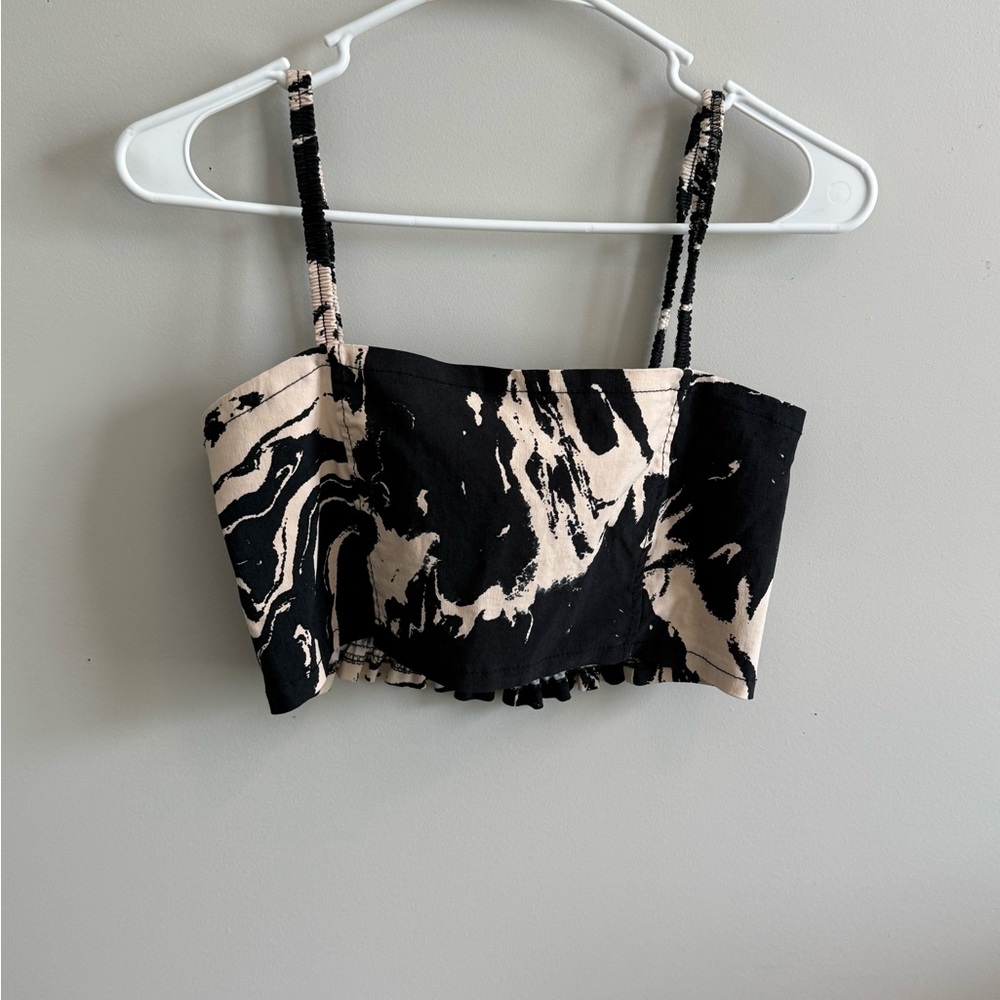 Fashion Nova Black and Cream Fitted Crop Top and Skirt w Slit